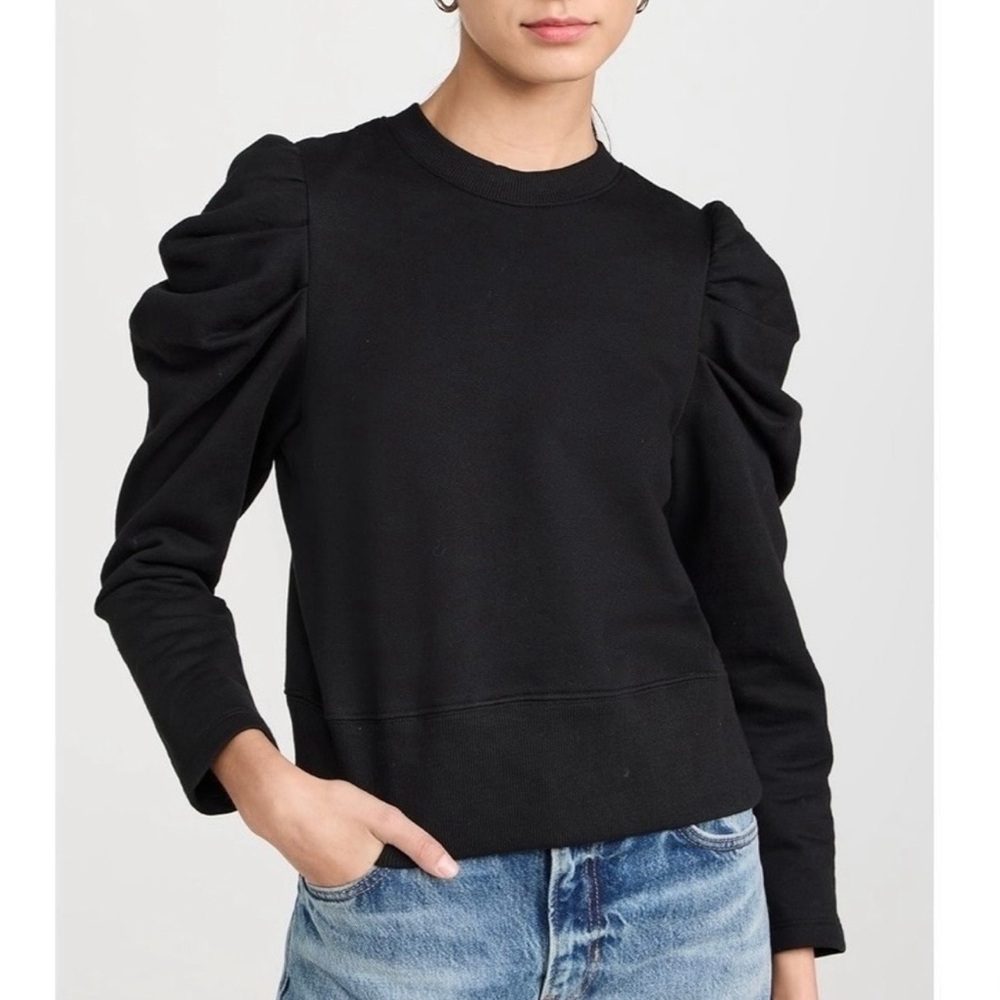 Soldout NYC The Just Enough Puff Sleeve Sweatshirt Shirt Top Size Small S Black